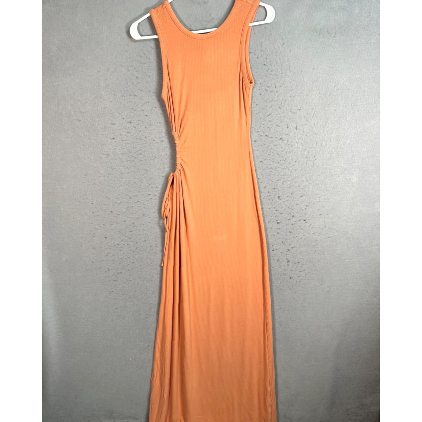 Vintage Le Lis Collection Maxi Dress Sleeveless Orange Ruched Ribbed Ladies S Small Summer Rayon/Spandex Size S / US 4 / IT 40 - 2 Thumbnail