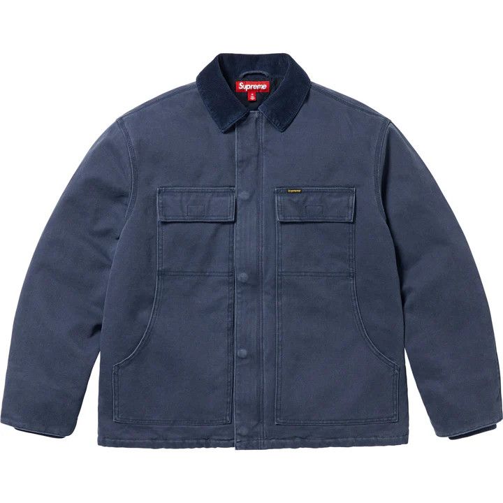 Supreme Supreme Old English Logo Work Canvas Jacket in Navy Size US XL / EU 56 / 4 - 3 Thumbnail