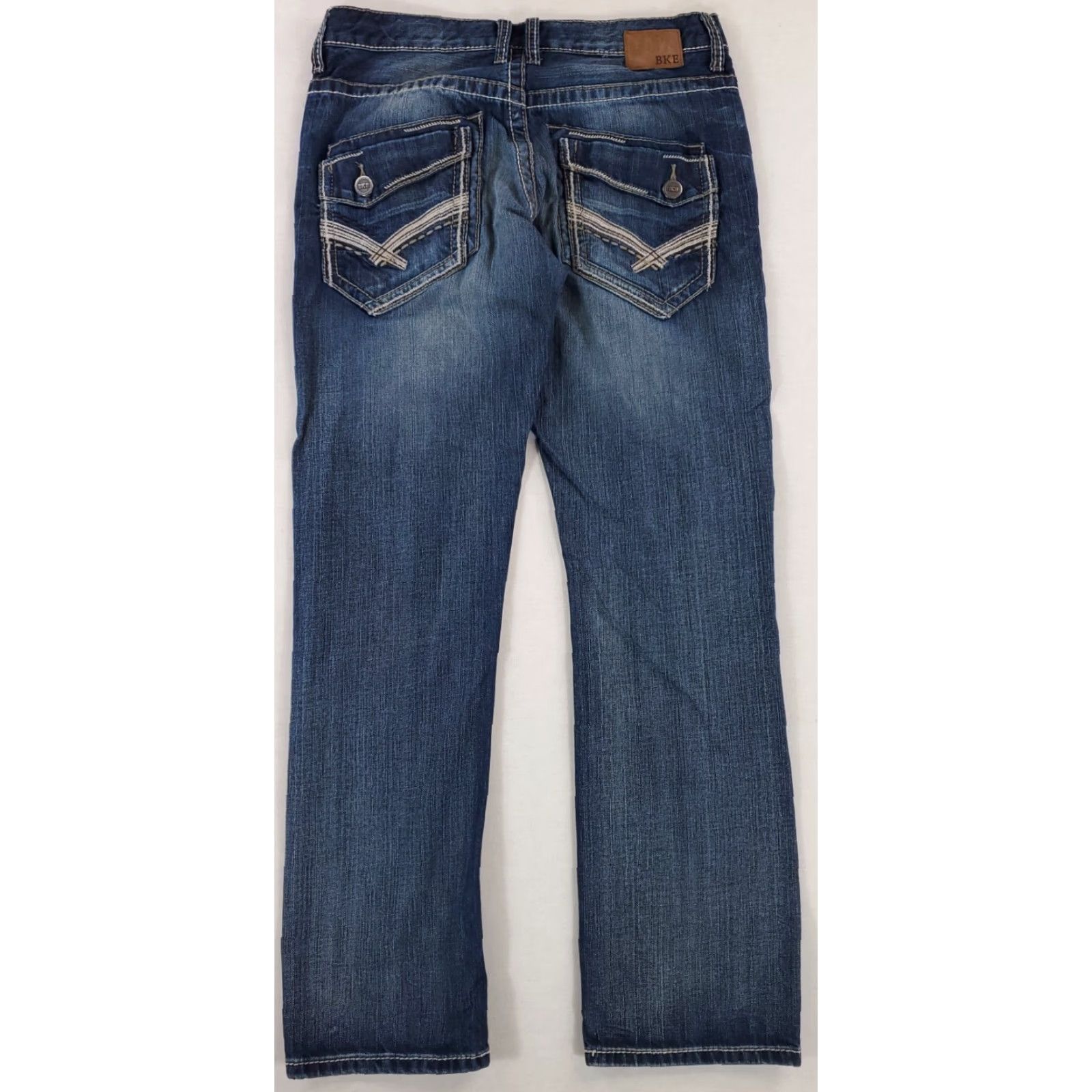 Vintage BKE Buckle Carter Straight Blue Jeans Embroidered 33R Mens 33 x 32 Blue Straight Jeans 33R Mens Size US 33 - 5 Thumbnail