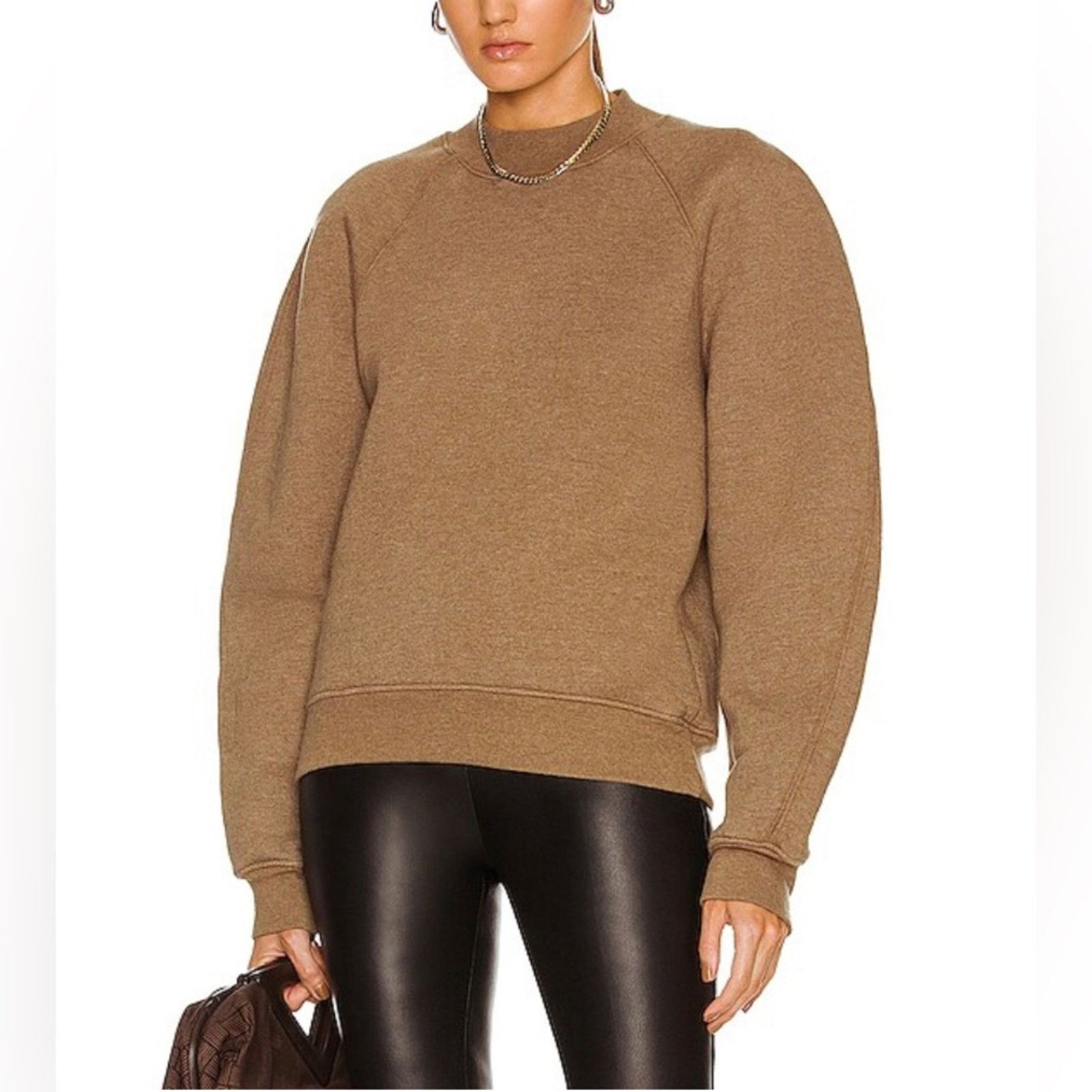 image of Agolde Tarron Mock Neck Sweatshirt Toffee Heather in Tan, Women's (Size Small)