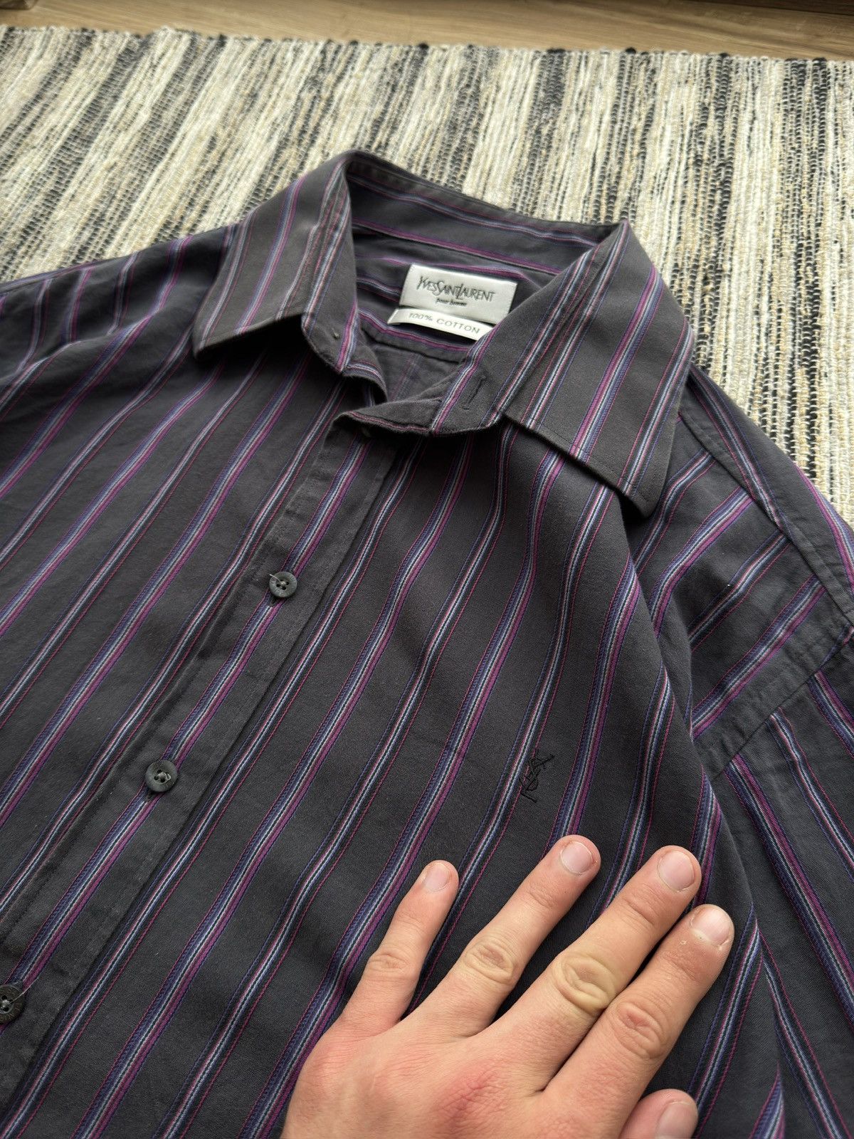 Other Vintage YSL Yves Saint Laurent Striped button up shirt Size US XL / EU 56 / 4 - 3 Thumbnail