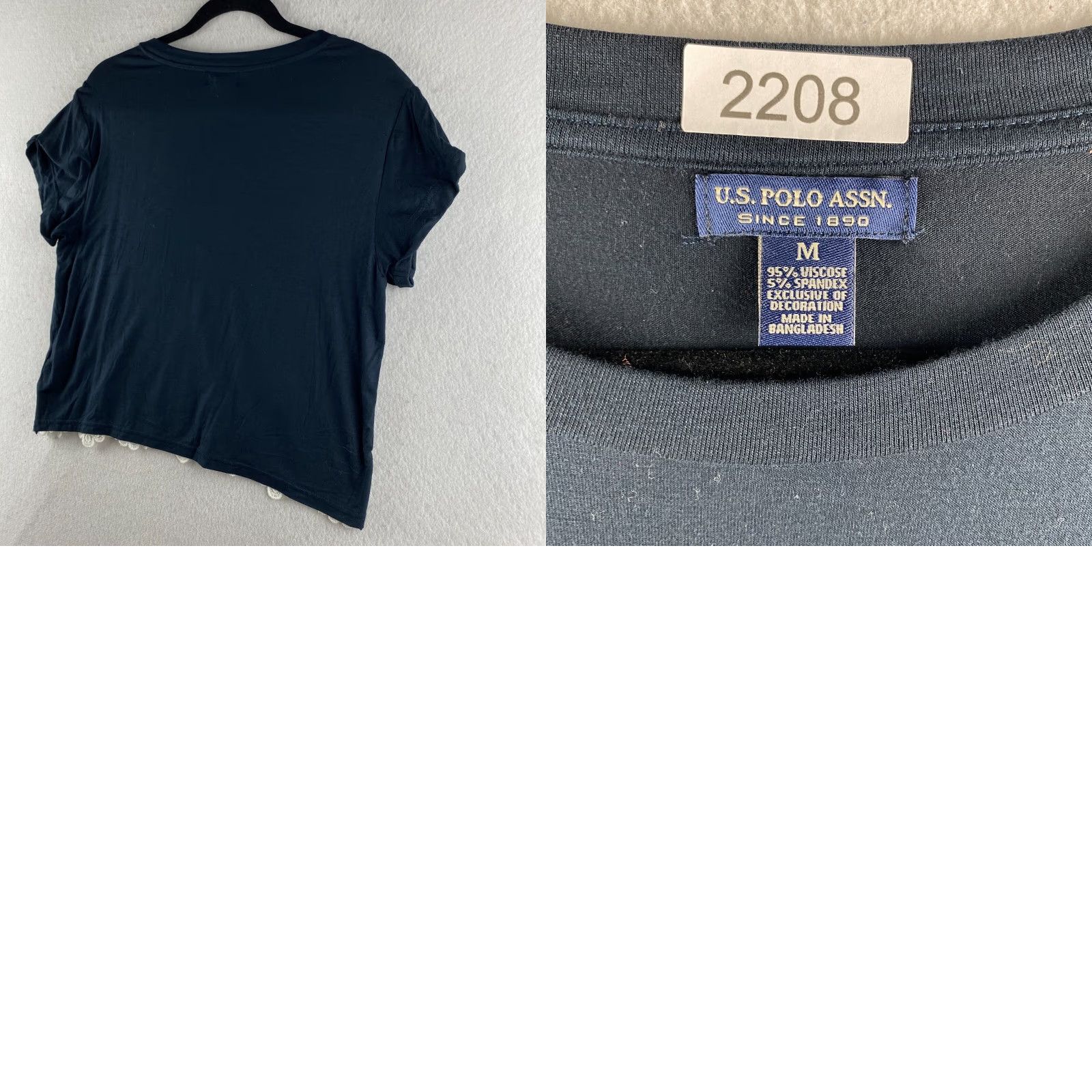 Vintage US Polo Assn Shirt Womens M Blue Crochet Embroidered Cropped Cap Sleeve Shirt Size M / US 6-8 / IT 42-44 - 10 Thumbnail