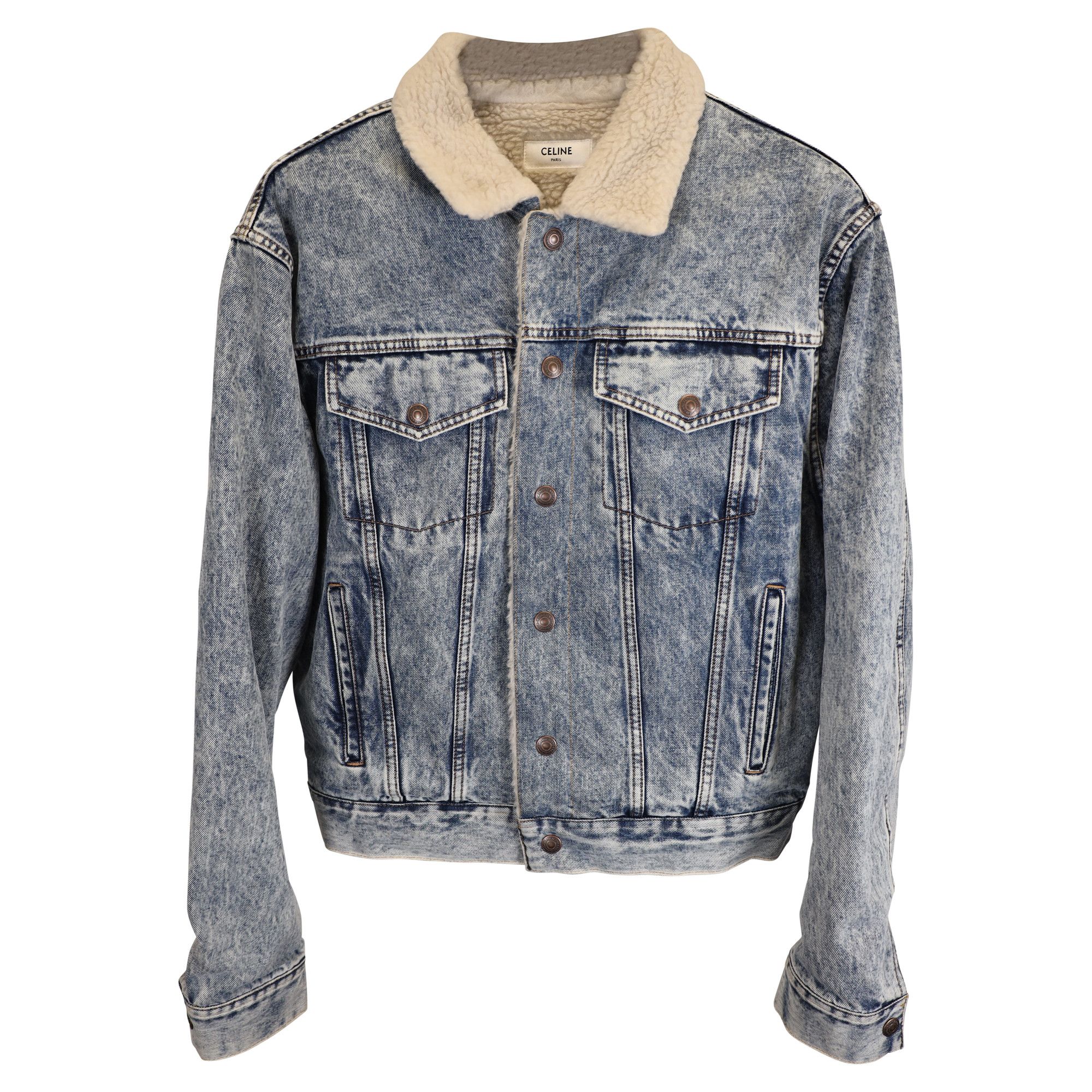 Celine Celine Oversized Shearling-Lined Bleached Denim Jacket in Li Size M / US 6-8 / IT 42-44 - 1 Thumbnail