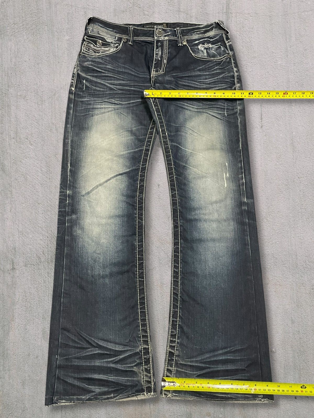 Japanese Brand Japanese Punk Crazy Back Pocket Grey Washed Bootcut Jeans Size US 31 - 13 Thumbnail