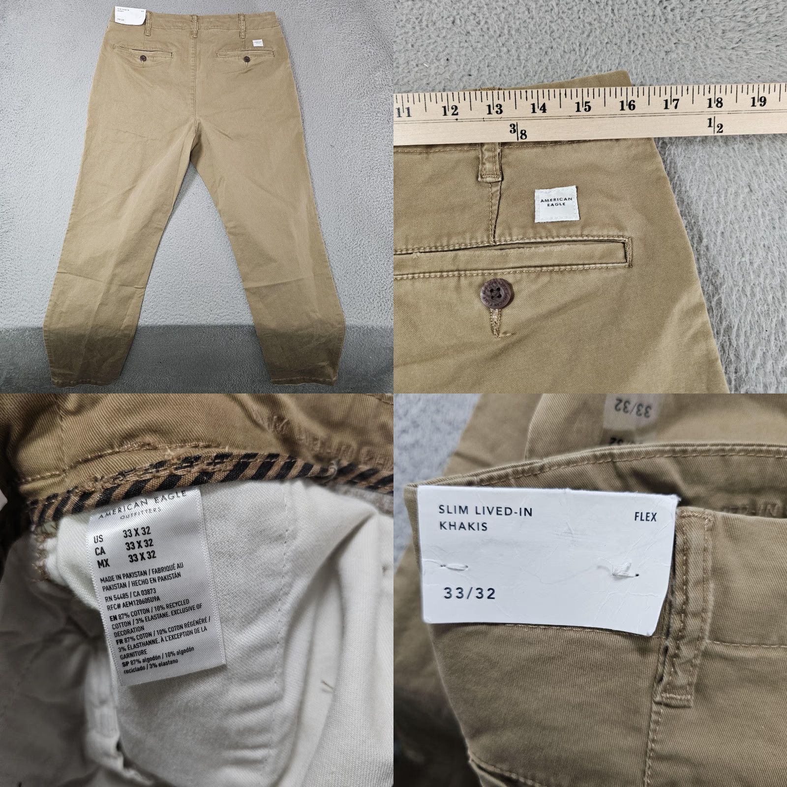 American Eagle Outfitters American Eagle Pants Mens 33x30 Khaki Slim Flex Chino Stretch Casual Size US 33 - 8 Thumbnail
