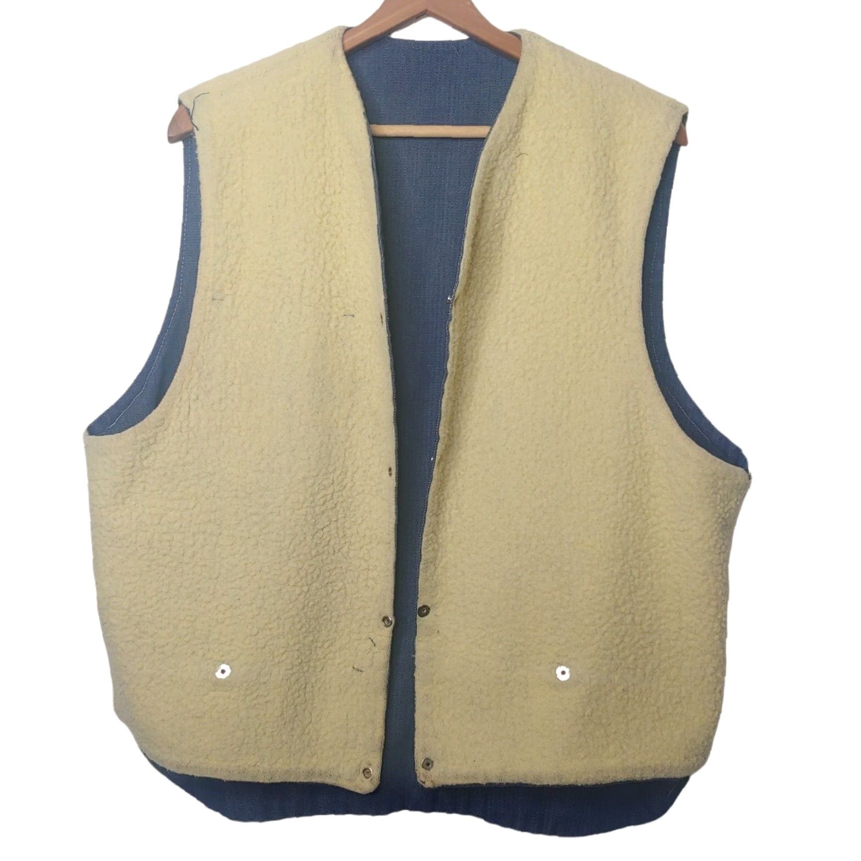 Denime VINTAGE Denim Vest Men L Denim Vest Casual Workwear Western Lined Faux Sherpa Pockets 24" Chest 24" Front 27.5" Back READ Ladies? Mens Size US 33 - 3 Thumbnail