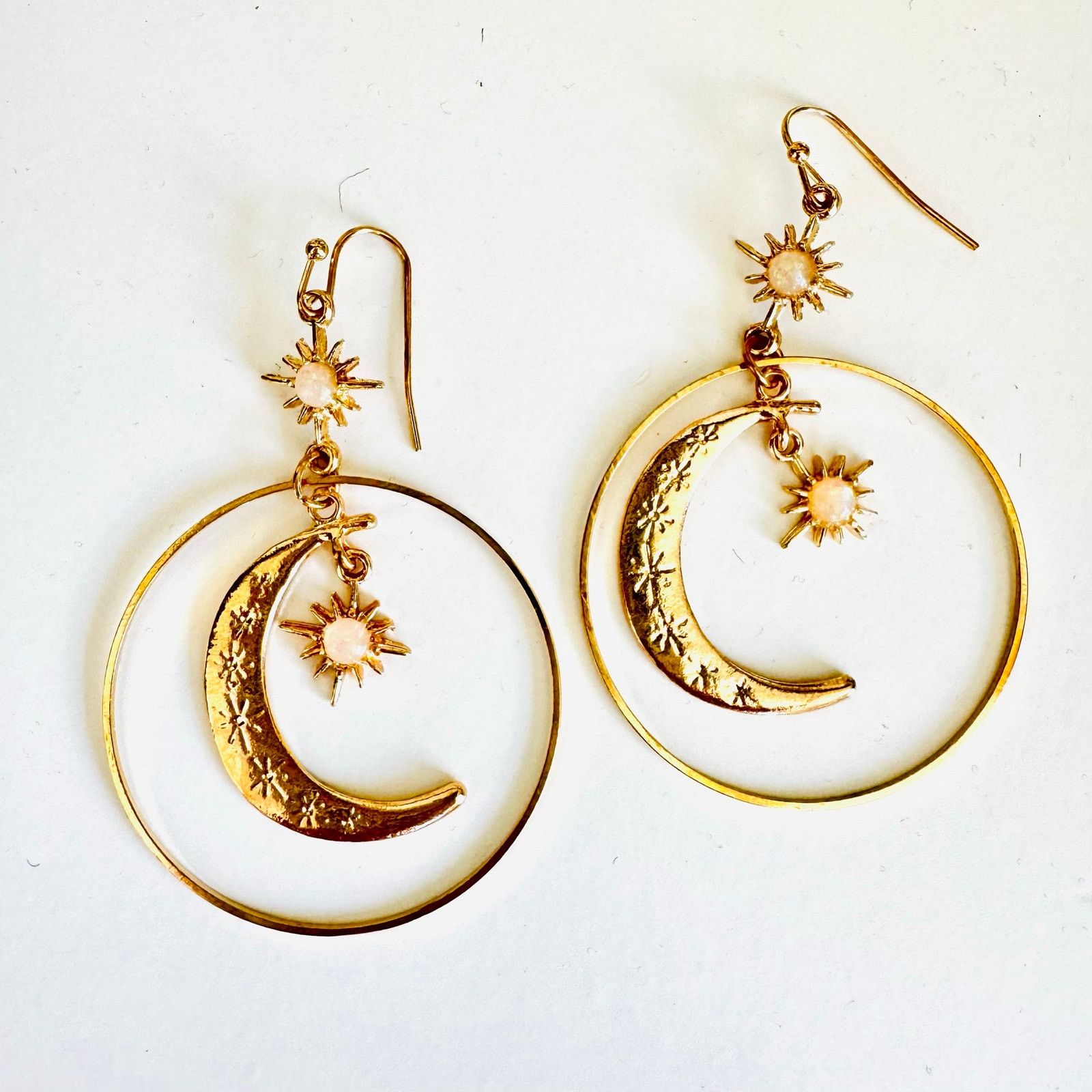 Anthropologie ANTHROPOLOGIE Gold Sun Moon Stars Boho Hoop Earrings Jewelry Size ONE SIZE - 3 Thumbnail