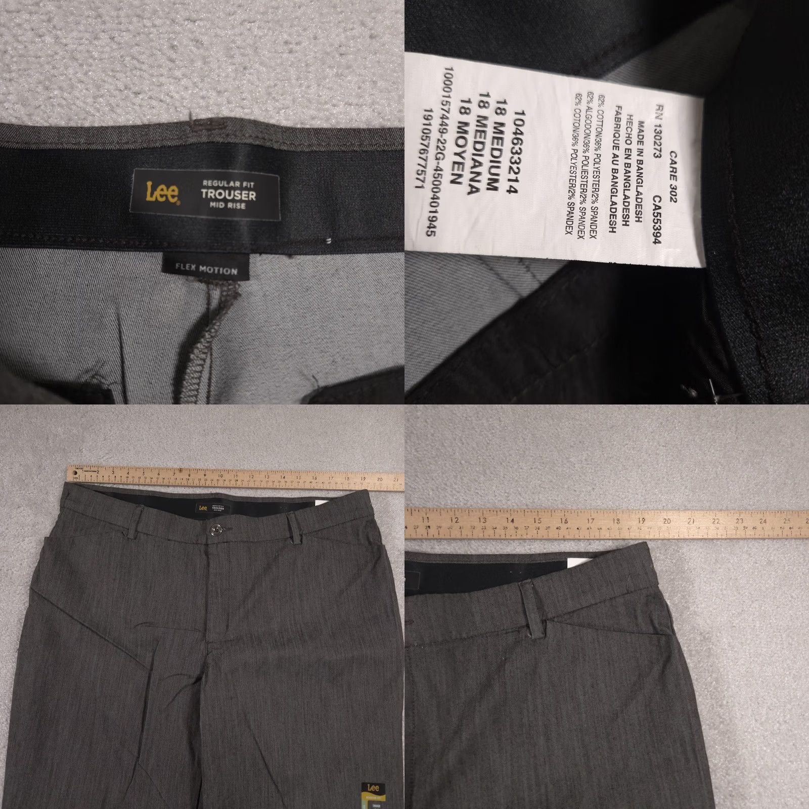 Lee Lee Pants Womens 18 Medium Gray Trouser Regular Fit Flex Motion Mid Rise Work Shirt? Size 40" / US 18 - 8 Thumbnail