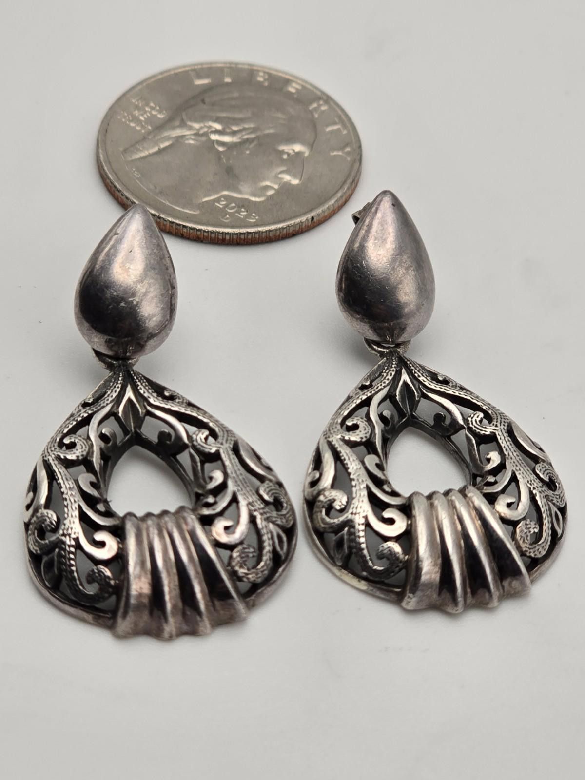 Other Vintage Sterling Silver Filigree Teardrop Dangle Earrings Size ONE SIZE - 2 Thumbnail