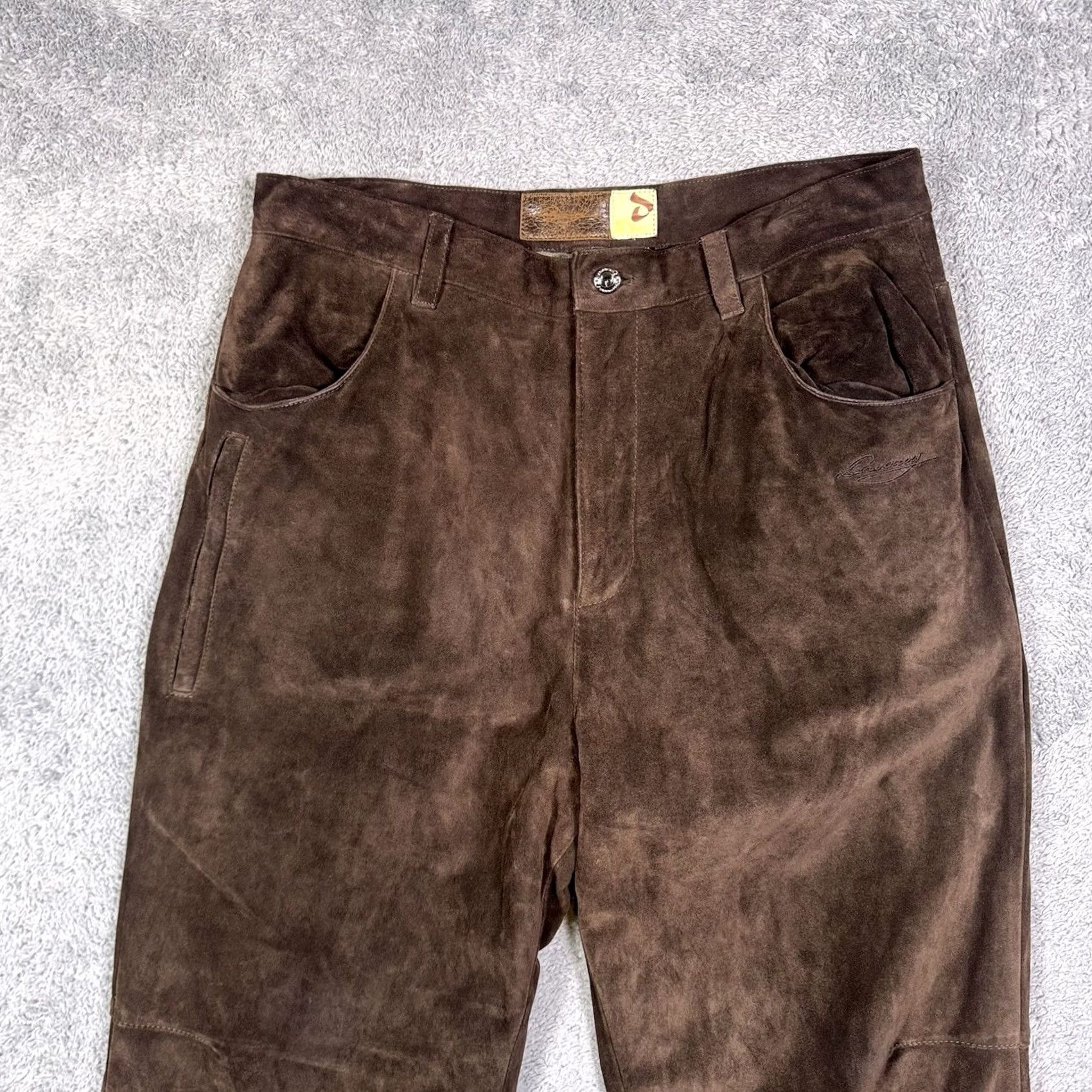 Vintage Davoucci Leather Pants Mens 36x33 Vintage Heavyweight Trouser Suede Brown Y2K Size US 36 / EU 52 - 2 Thumbnail