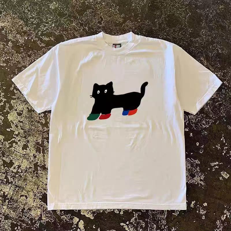 Japanese Brand × Vintage Street Short Sleeve T-Shirt Grey Loose Printed Cat Graphic Size US M / EU 48-50 / 2 - 2 Thumbnail