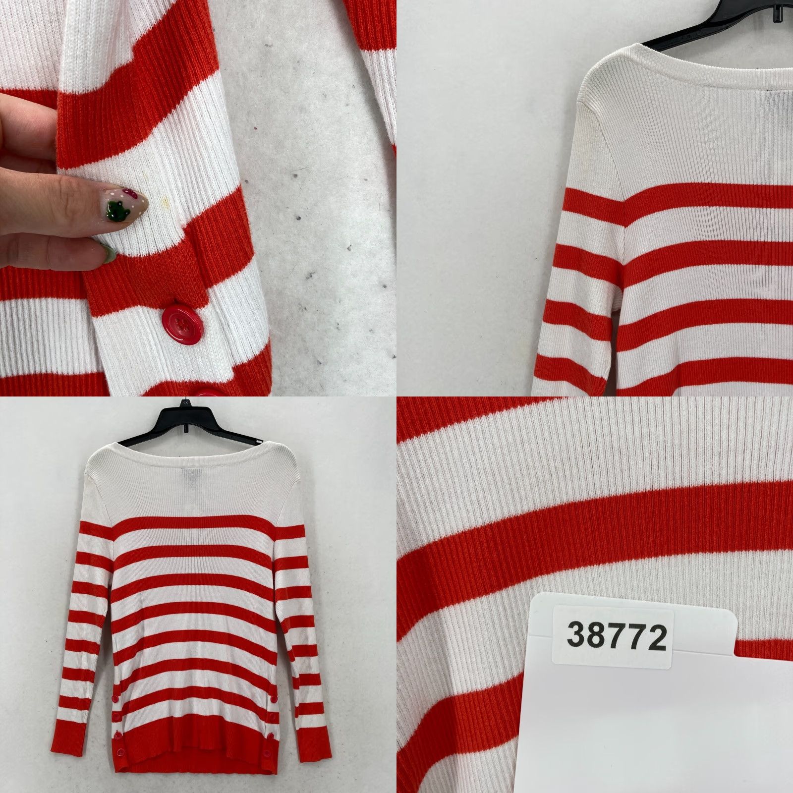 Vintage Lane Bryant Sweater 18/20 Red White Striped Boat Neck Button Nautical NWT Size XXL / US 16-18 / IT 52-54 - 9 Thumbnail