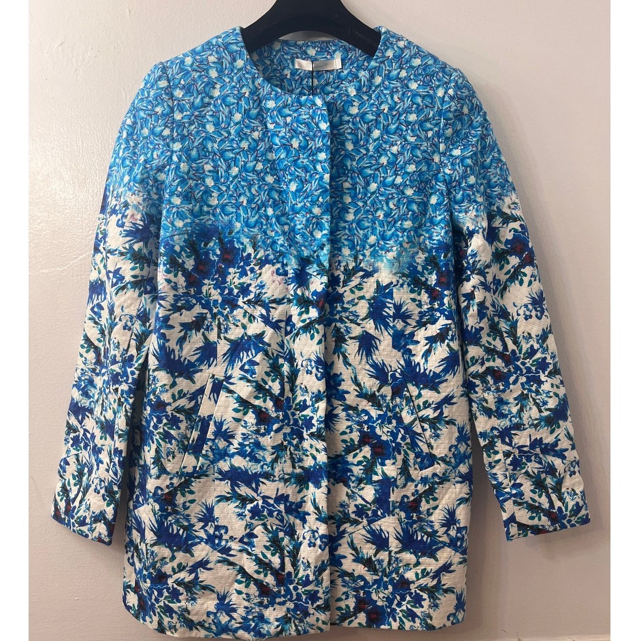 See U Soon Blue Floral Linen Blend Jacket - Size: 1