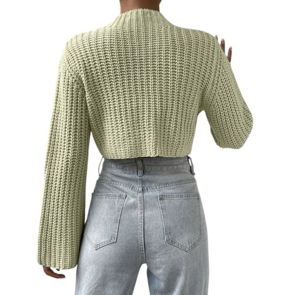 Shein SHEIN Mint Green Cropped Sweater | Mock Neck | Flared Sleeve Size M / US 6-8 / IT 42-44 - 3 Thumbnail