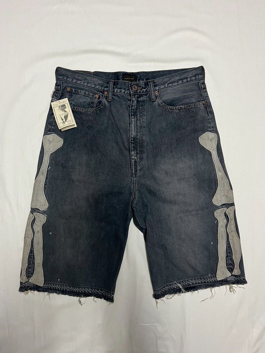 Kapital Kapital Bones Denim Shorts Black | Grailed