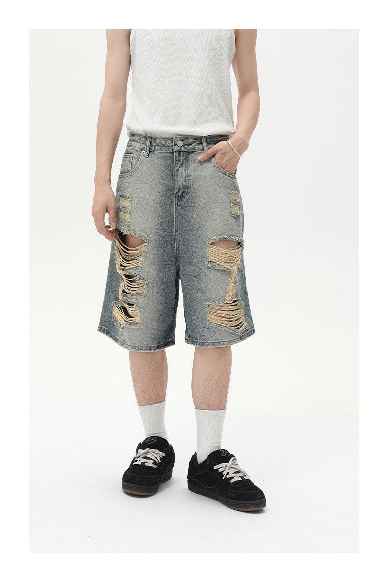 Japanese Brand × Jean Vintage distressed loose straight blue ripped denim shorts Size US 32 / EU 48 - 2 Thumbnail