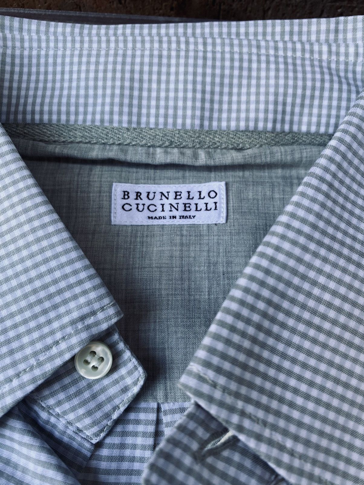 Brunello Cucinelli Brunello Cucinelli 🇮🇹 Olive Gingham Check Dress Shirt M NWT Size US M / EU 48-50 / 2 - 2 Thumbnail