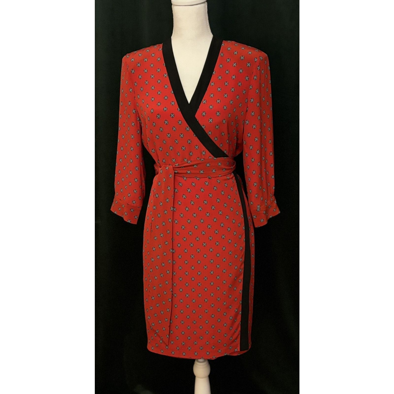 L'AGENCE L'Agence Silk Wrap Dress Red Navy Pattern Small Size S / US 4 / IT 40 - 14 Thumbnail