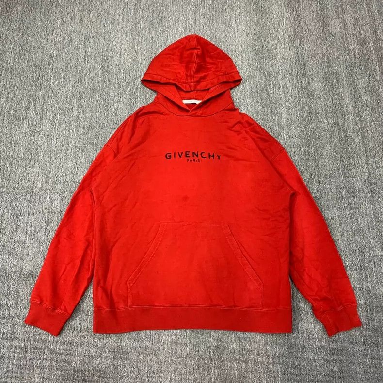 Givenchy Givenchy Red Destroyed Logo Hooded Sweatshirt 2506-Nextarro Size US XXL / EU 58 / 5 - 1 Thumbnail