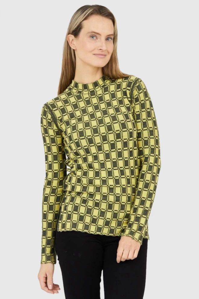 Kenzo o1y1025 Checked Sweater in Lime Green/Black Size S / US 4 / IT 40 - 1 Thumbnail