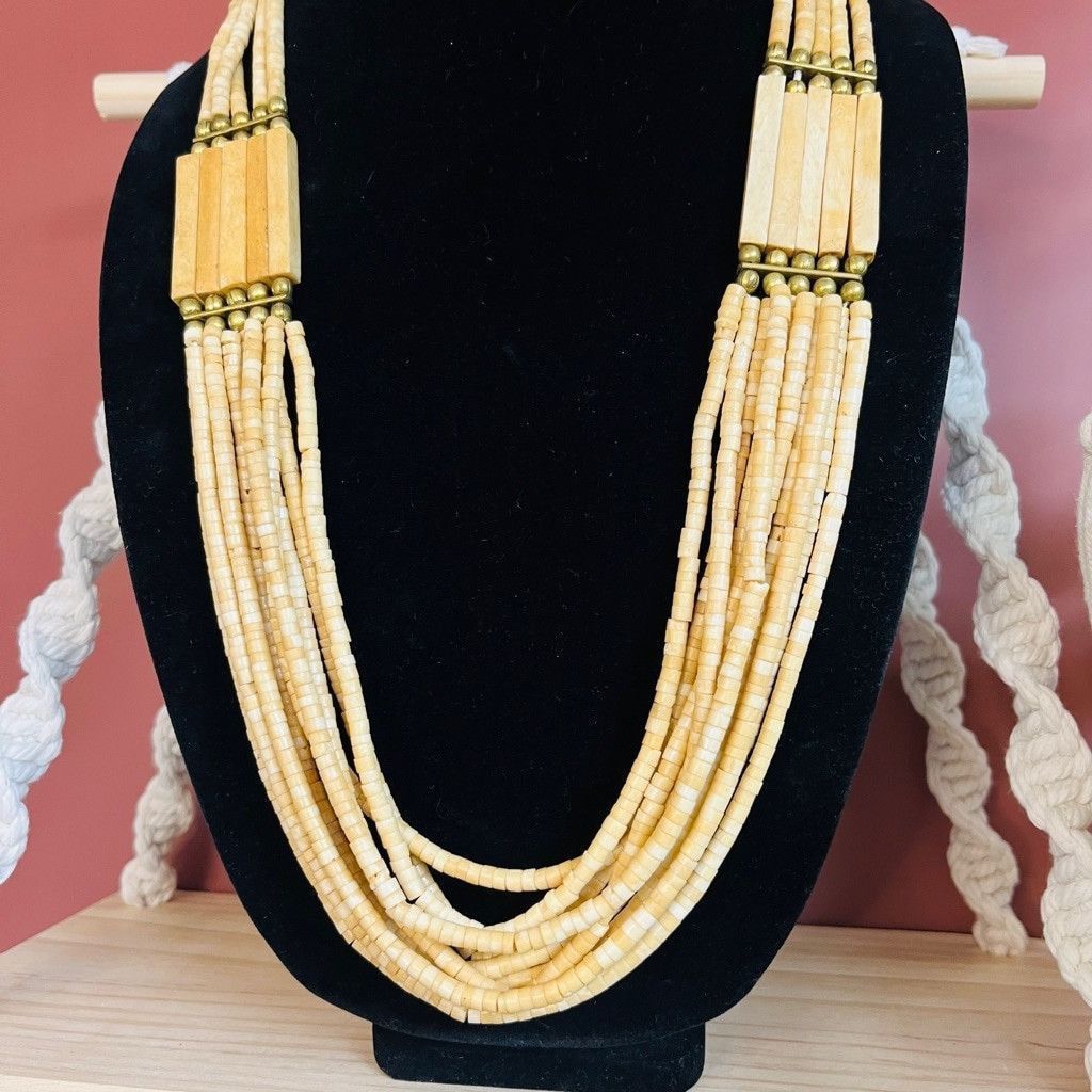Vintage Vintage 1970s Carved Bone Beaded Necklace Neutral Hippie Size ONE SIZE - 2 Thumbnail