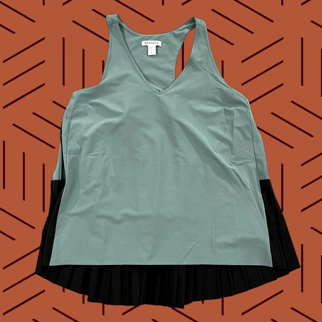 Athleta ATHLETA Shirt Womens Large Green Black Swing Forward Pleated Tank Sleeveless NEW Size L / US 10 / IT 46 - 1 Thumbnail