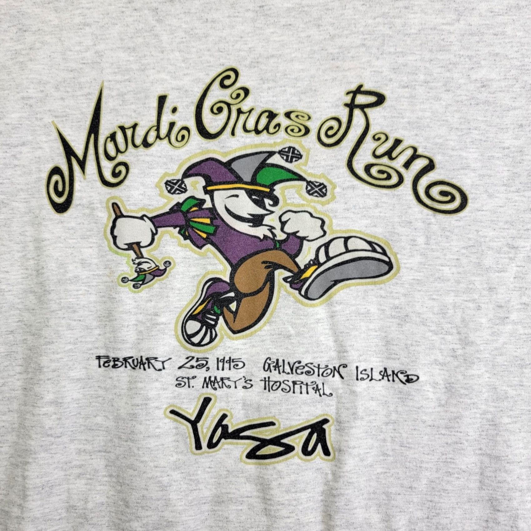 Jerzees VINTAGE Mardi Gras Run Shirt Jerzees 50/50 90s Mens XL Gray Crew Neck Short Sleeve Graphic Print T-Shirt USA 1995 Galveston Festival Sports City Size US XL / EU 56 / 4 - 2 Thumbnail