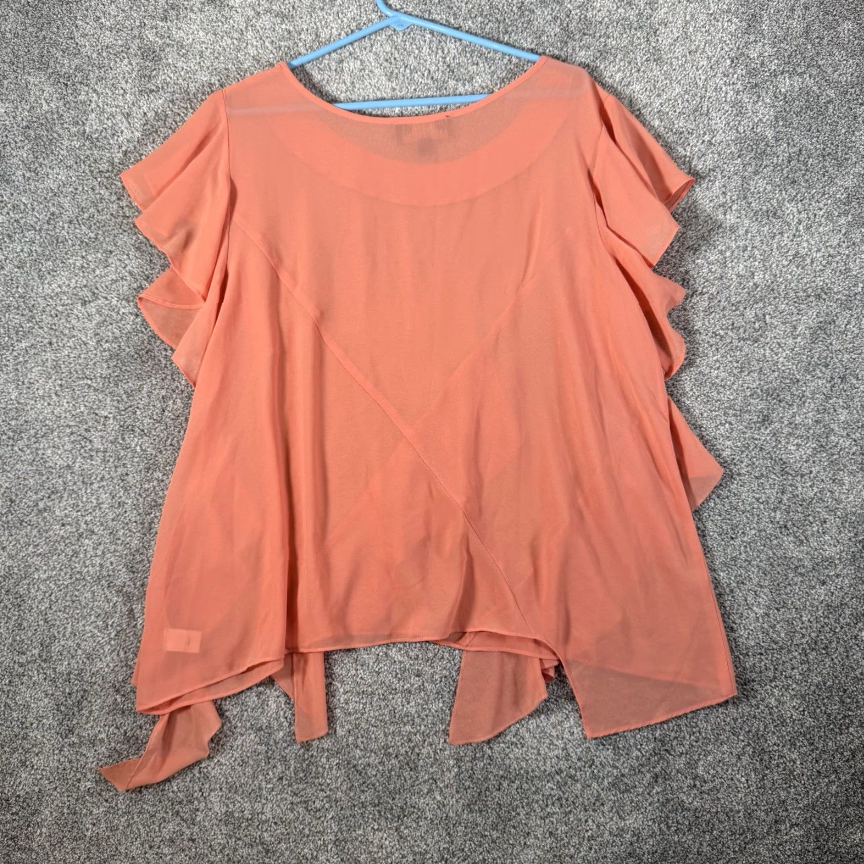 Vintage Marc Bouwer Blouse XL Peach Flutter Sleeve Scoop Neck Ruffle Fairycore Boho Dressy Casual Women Mens? Size XL / US 12-14 / IT 48-50 - 7 Thumbnail