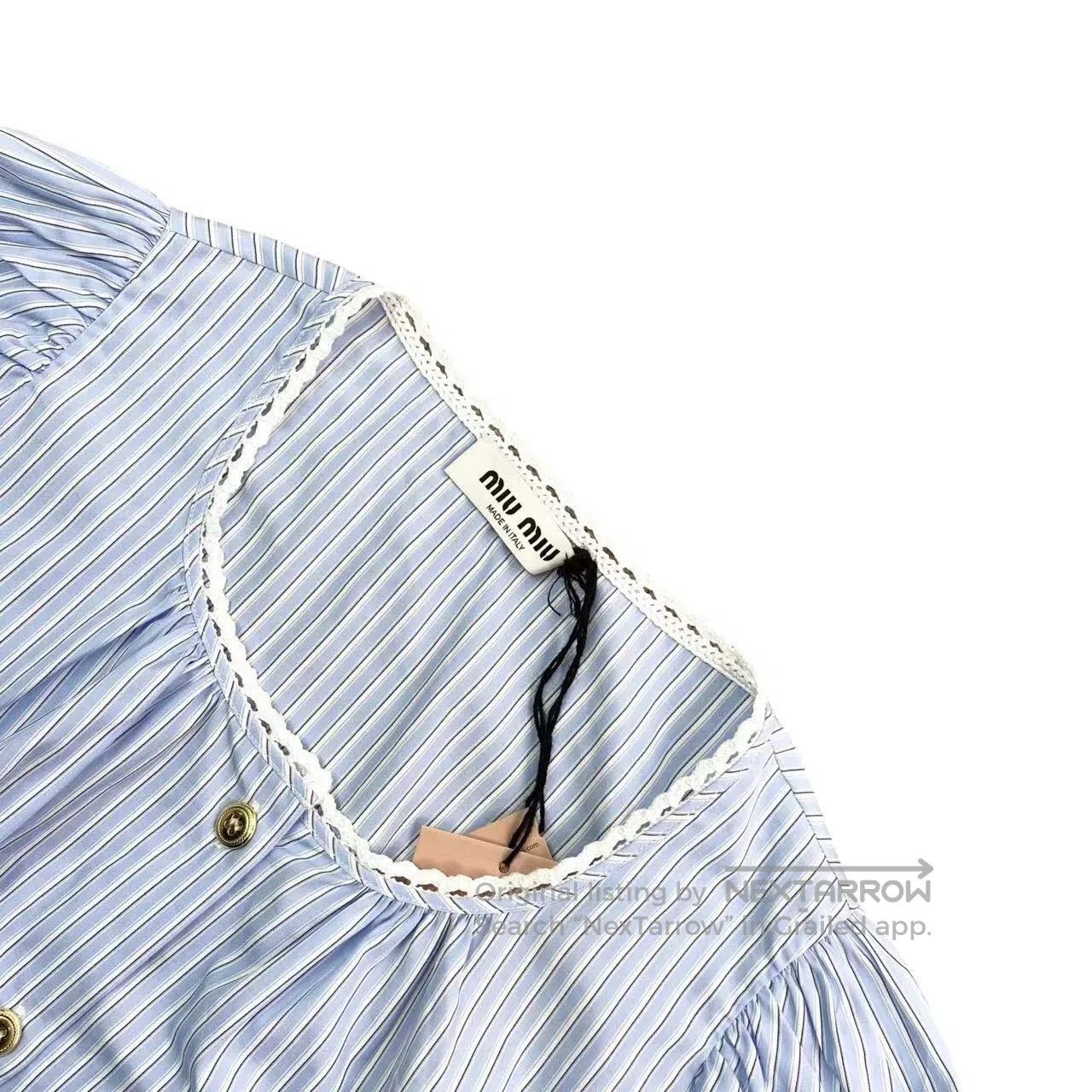 Miu Miu Miu Miu Letter logo striped short sleeves| Size XS / US 0-2 / IT 36-38 - 3 Thumbnail