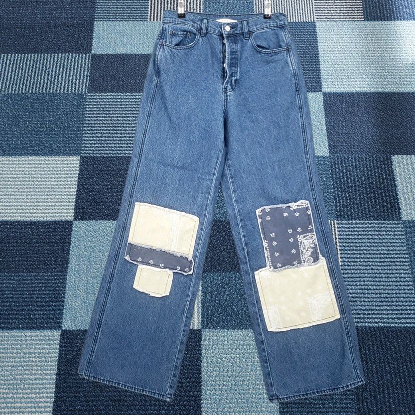 Pacsun PacSun Jeans Women 27 Blue Baggy Wide Leg Button Fly Hi Rise Patchwork Denim Size 27" / US 4 / IT 40 - 1 Thumbnail