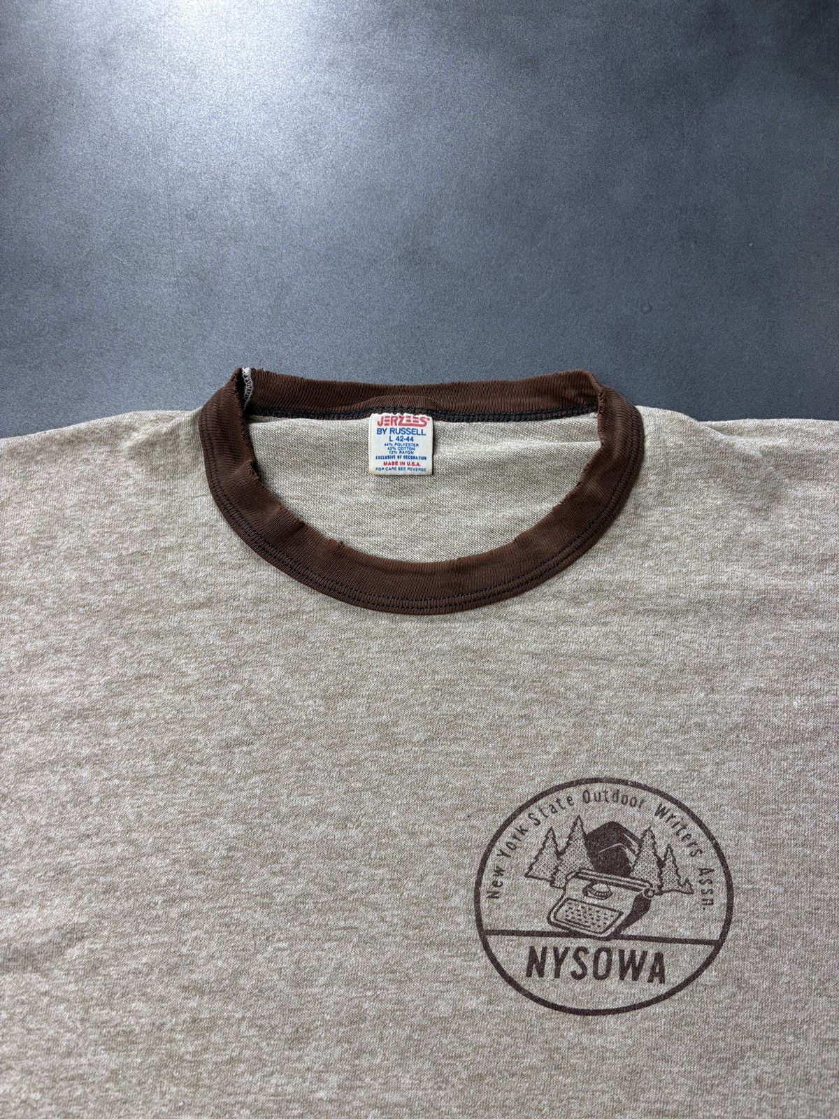 Vintage 1980s Ringer Tee Vintage Made in USA Camp Shirt Jerzees Russ Size US S / EU 44-46 / 1 - 4 Thumbnail