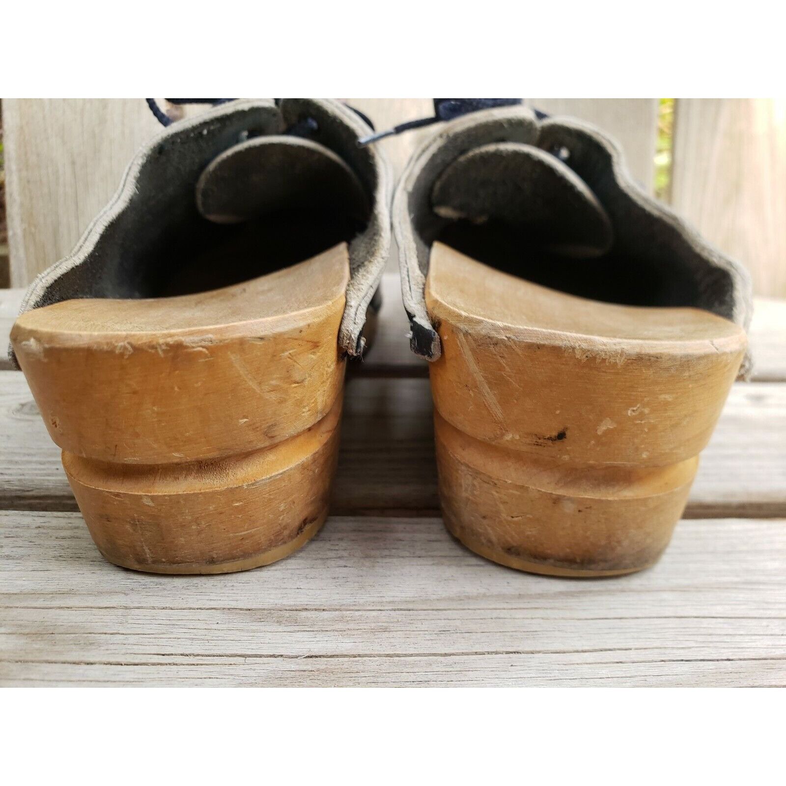 Vintage 70s Leather Wood Clogs Womens Sz 6 Blue Mules Festival Vinta Size US 6 / IT 36 - 6 Thumbnail