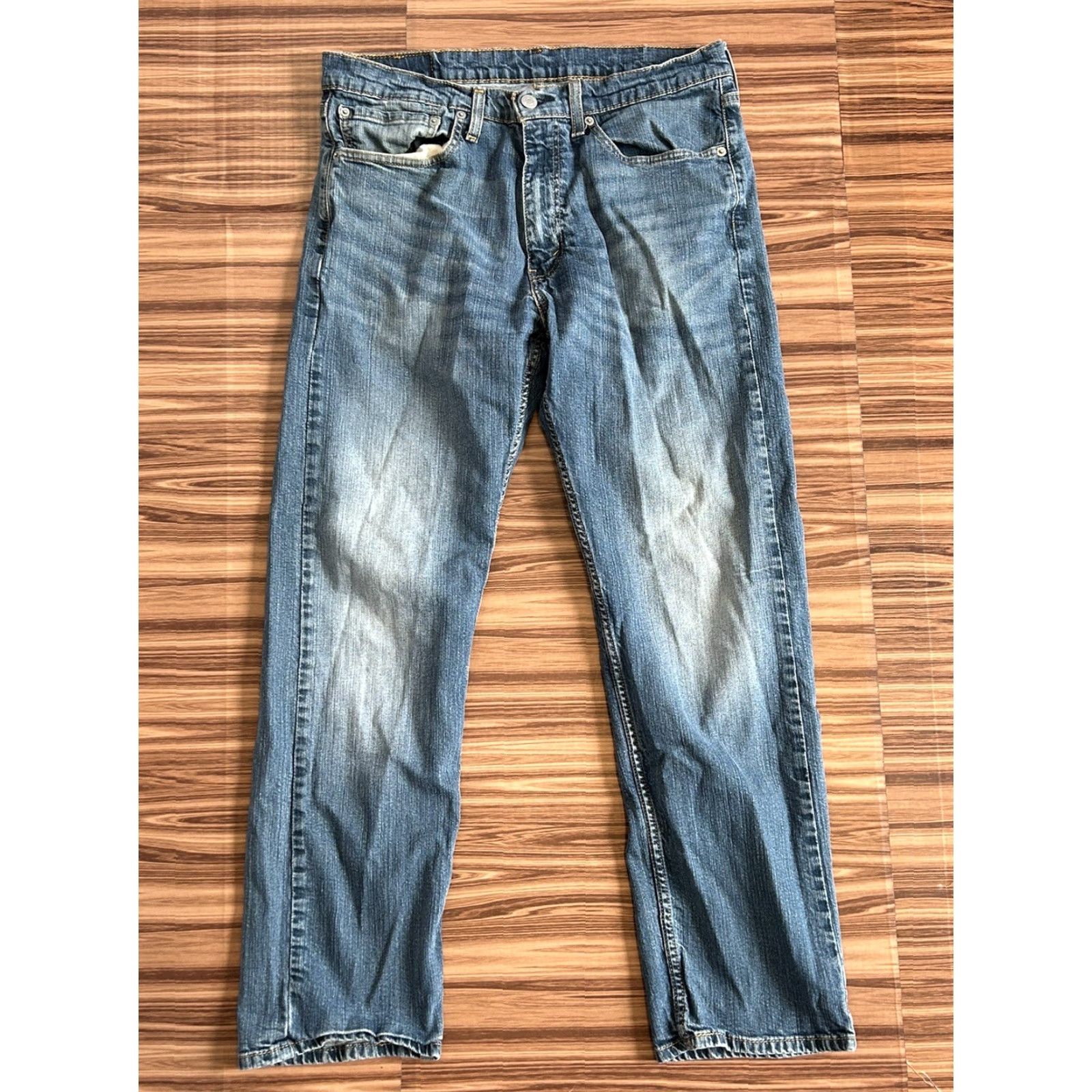 Levi's Levi's 505 Regular Straight Jeans Denim Men 34x30 Blue 5-Pocket Distressed Medium Wash Denim Jeans Regular Mens Size US 34 / EU 50 - 2 Thumbnail