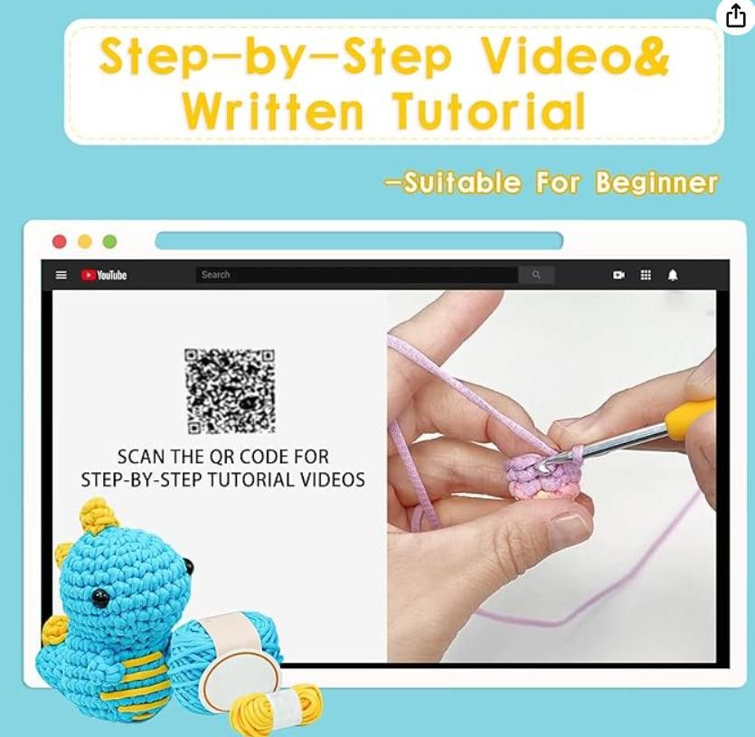 NBDN Nobrandedon Crocheting Starter Kit DIY Supplies, Makes 1 Blue Dinosaur Size ONE SIZE - 2 Thumbnail