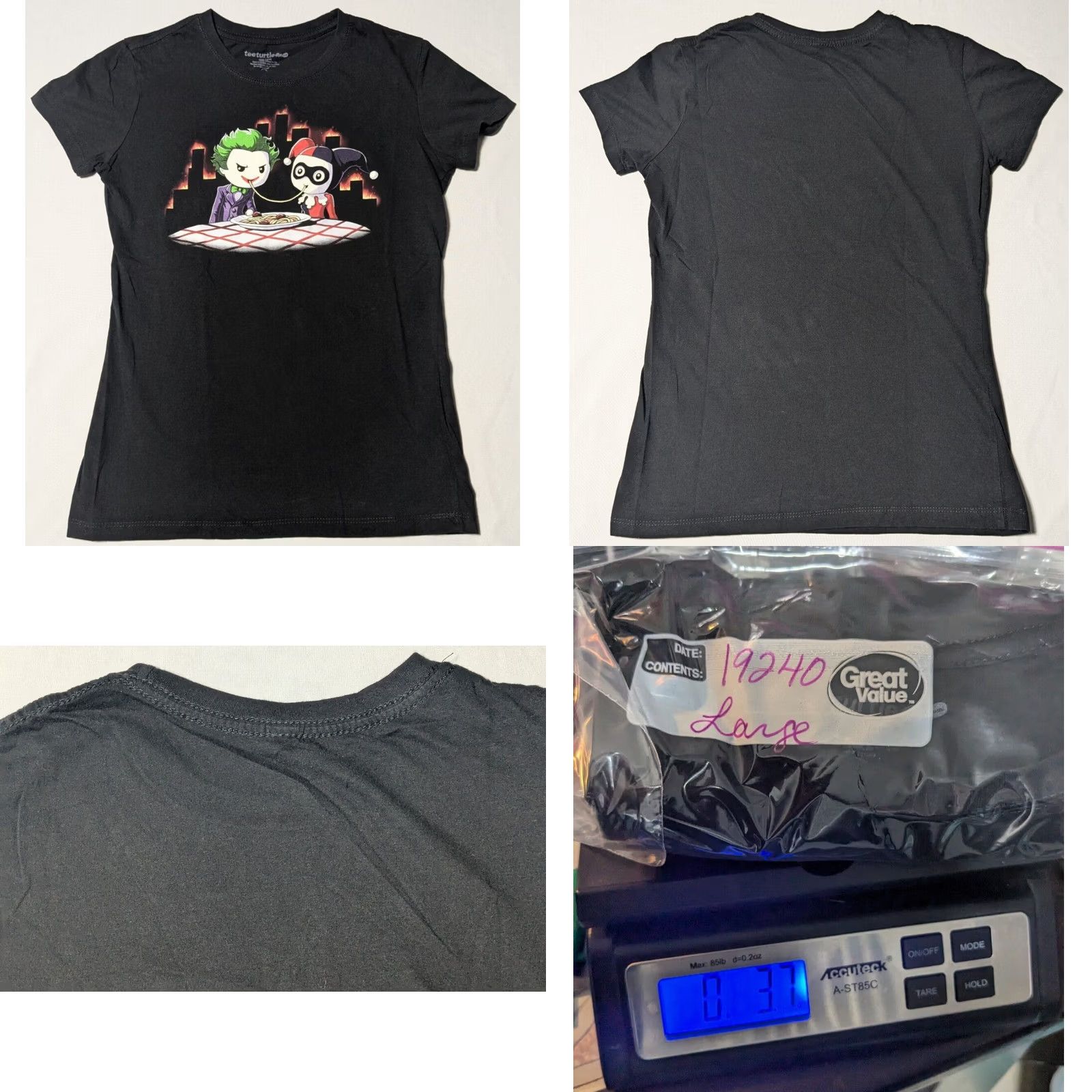 Vintage JOKER AND HARLEY QUINN Spaghetti Eating City Burning Women Large Black T-Shirt Size L / US 10 / IT 46 - 8 Thumbnail