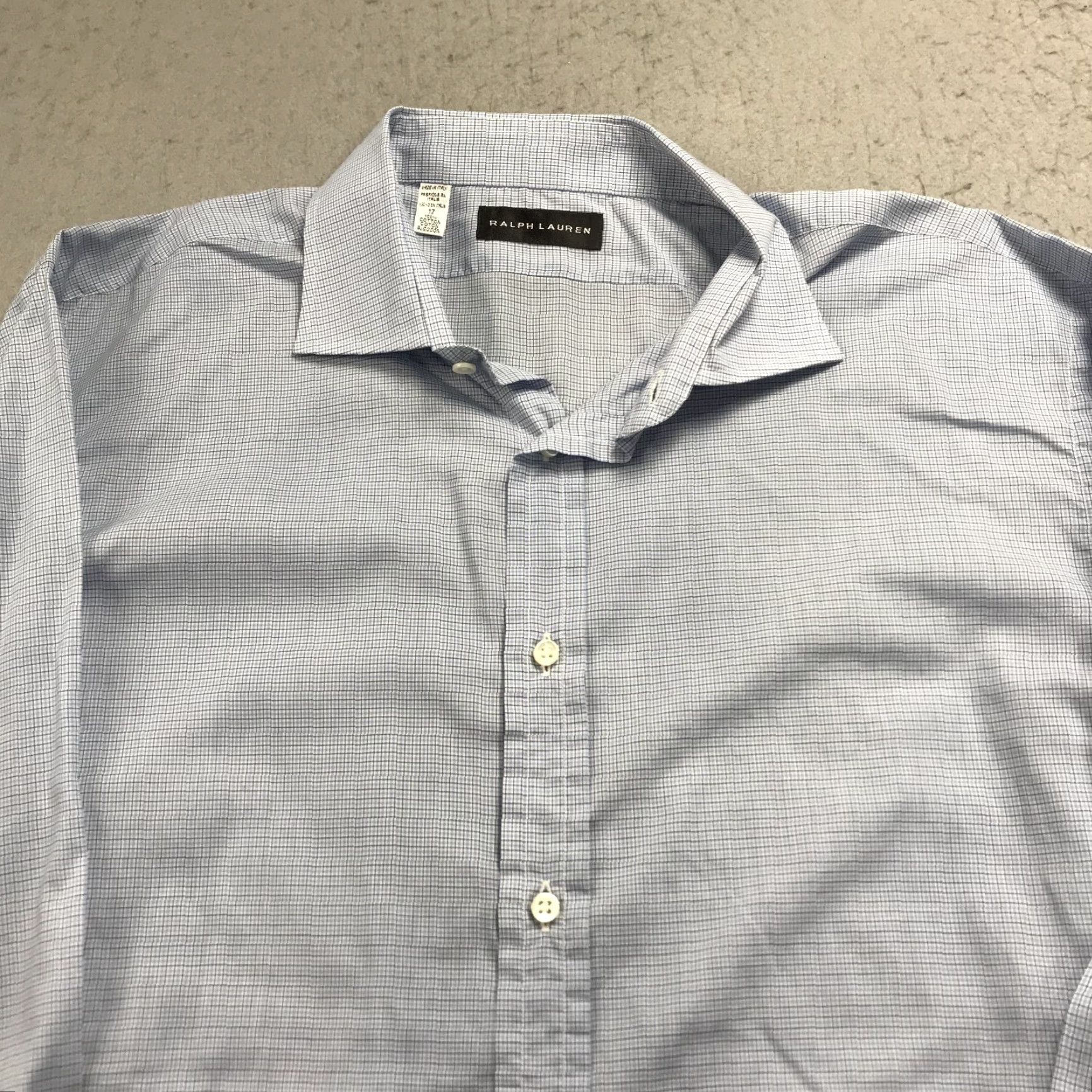 Ralph Lauren Ralph Lauren Black Label Shirt Mens 17 Blue Check Cotton Dress Made Italy Design Shirt Mens 17 Blue Check Cotton Dress Italy Design Size 46R - 3 Thumbnail