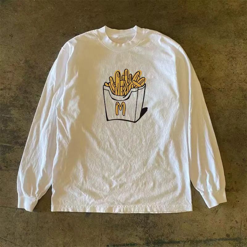 Vintage Casual Washed Retro French Fries Print Long-Sleeve T-Shirt Size US M / EU 48-50 / 2 - 1 Thumbnail