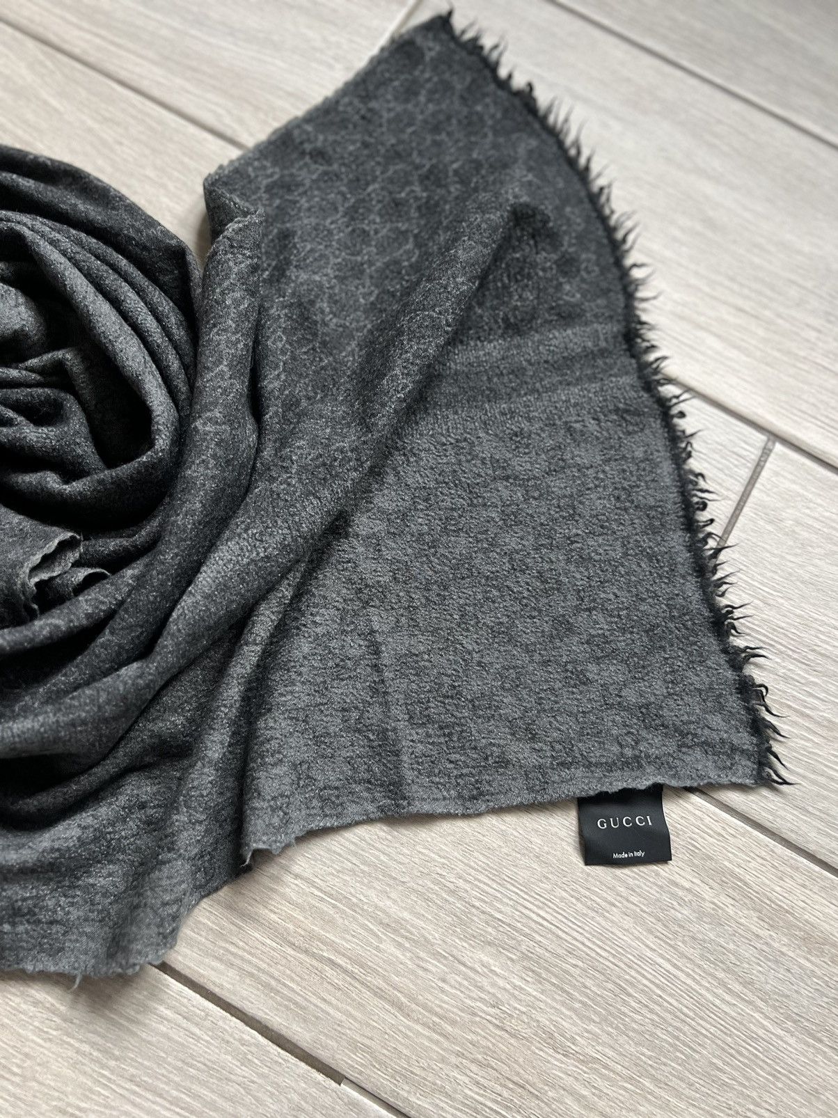Gucci Gucci Scarf Monogram Wool Black Grey Logo Print Size ONE SIZE - 10 Thumbnail