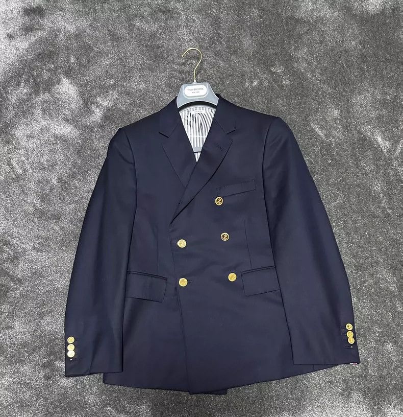 Thom Browne Thom Browne size0 Blue and white double lapel suit Size 34S - 1 Thumbnail