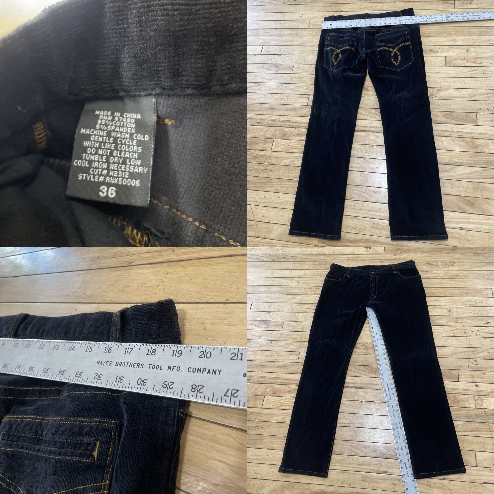 Vintage VINTAGE RANK PANTS Black Corduroy 36x33 Straight Gold Stitch 10" Rise 90s Mens Casual Pants Size US 36 / EU 52 - 8 Thumbnail