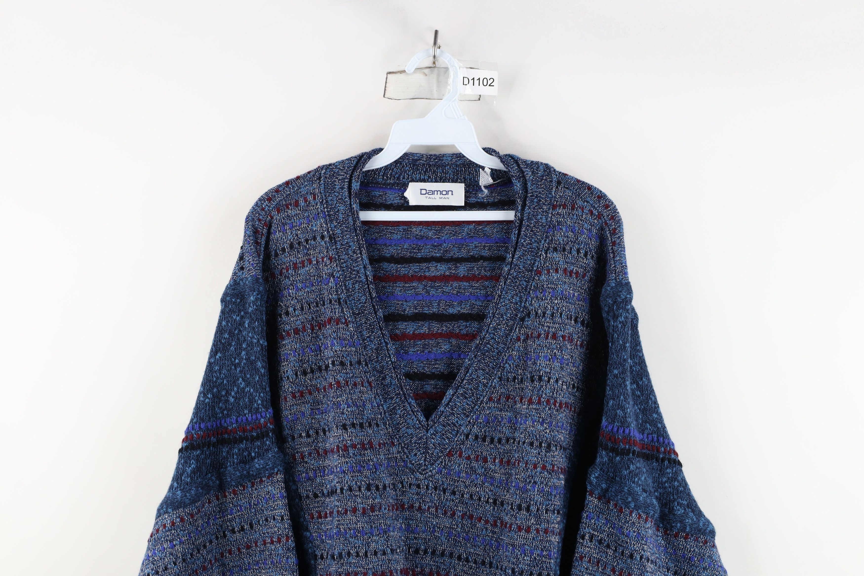 Vintage Vintage 90s Coogi Style Striped Knit V-Neck Sweater Size US XXL / EU 58 / 5 - 2 Thumbnail