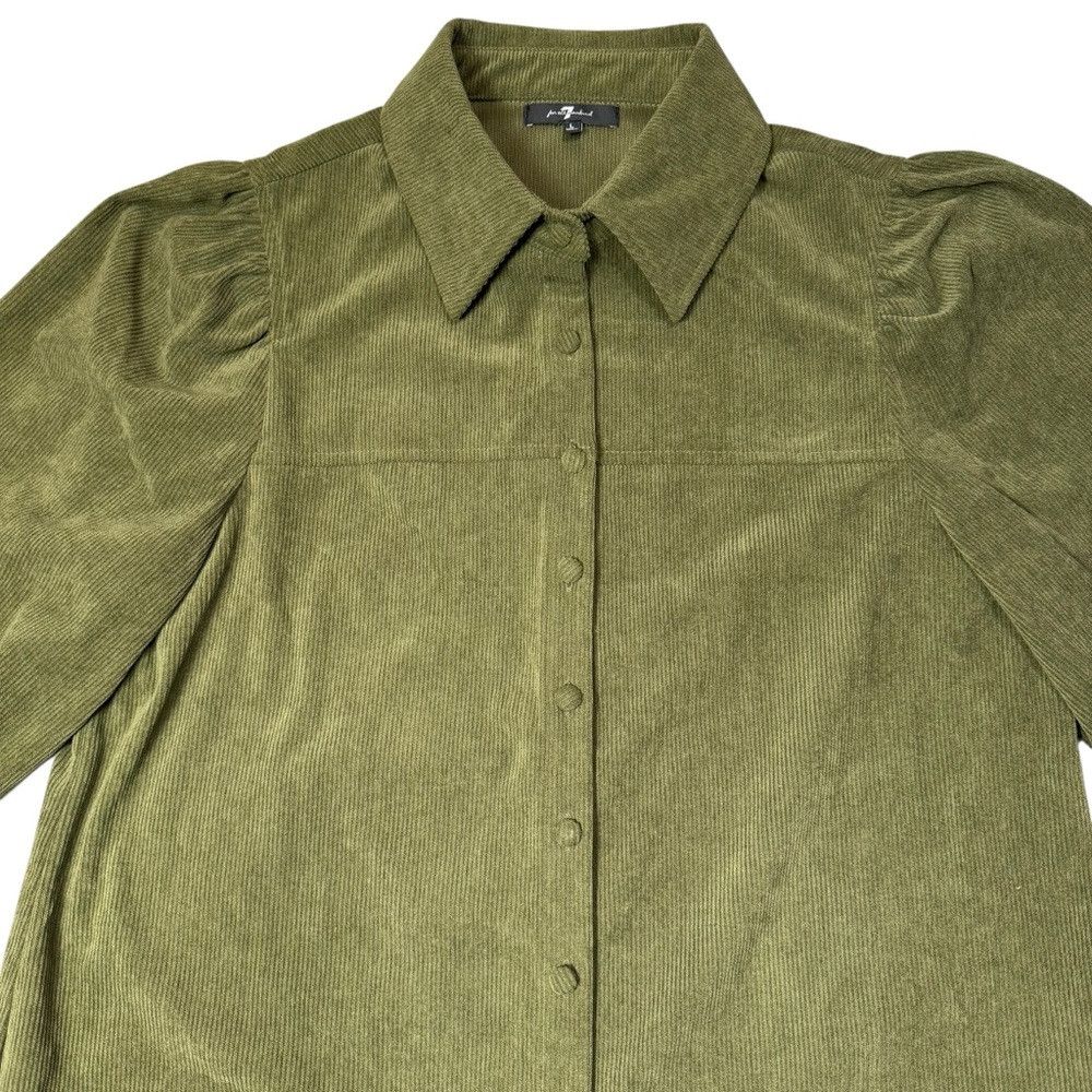 7 For All Mankind 7 For All Mankind Olive Corduroy Puff Sleeve Button Down Sh Size L / US 10 / IT 46 - 6 Thumbnail