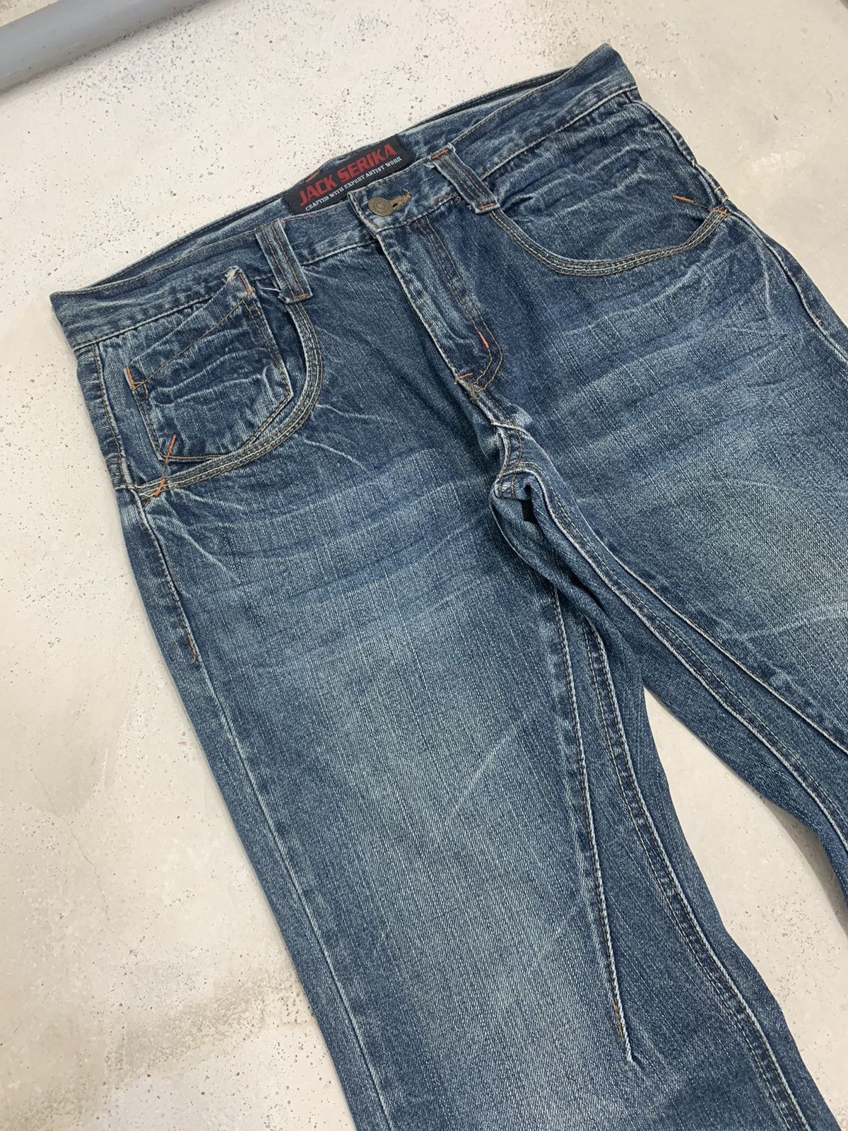 Hysteric Glamour × Japanese Brand Jack Serika Distressed Flare Whisker Arrow Embroidery Y2K Size US 33 - 3 Thumbnail
