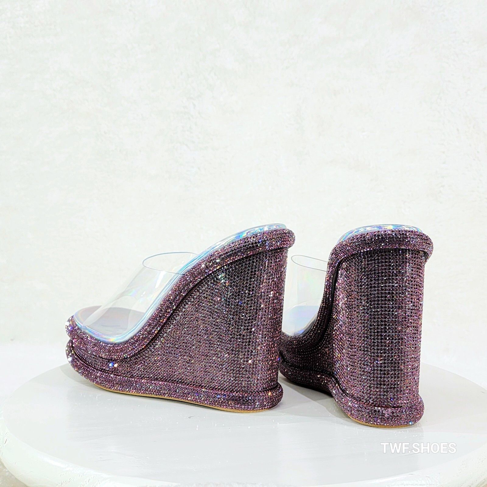 Other Zesty Purple Hologram Rhinestone Platform Wedge Heel Slip On Size US 11 / IT 41 - 7 Thumbnail