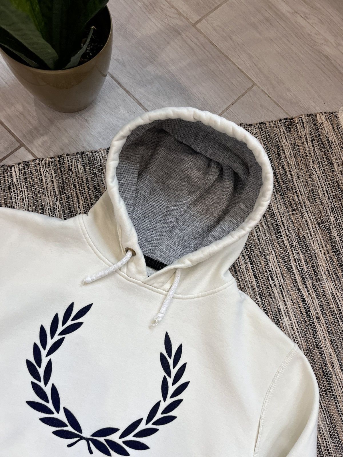 Fred Perry × Vintage Vintage Fred Perry Hoodie Fleece Big Logo Beige oversize Size US XXL / EU 58 / 5 - 6 Thumbnail
