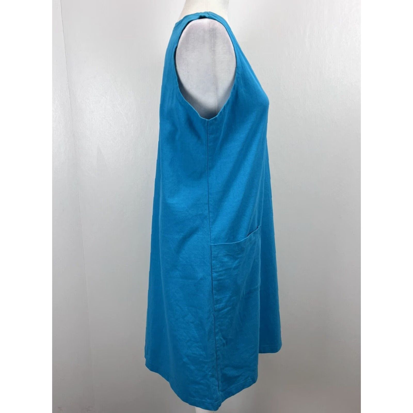Vintage M Mac Sleeveless V-Neck Patch Pocket T-Shirt Dress Knee Length Blue Cotton Women's Medium Size M / US 6-8 / IT 42-44 - 4 Thumbnail