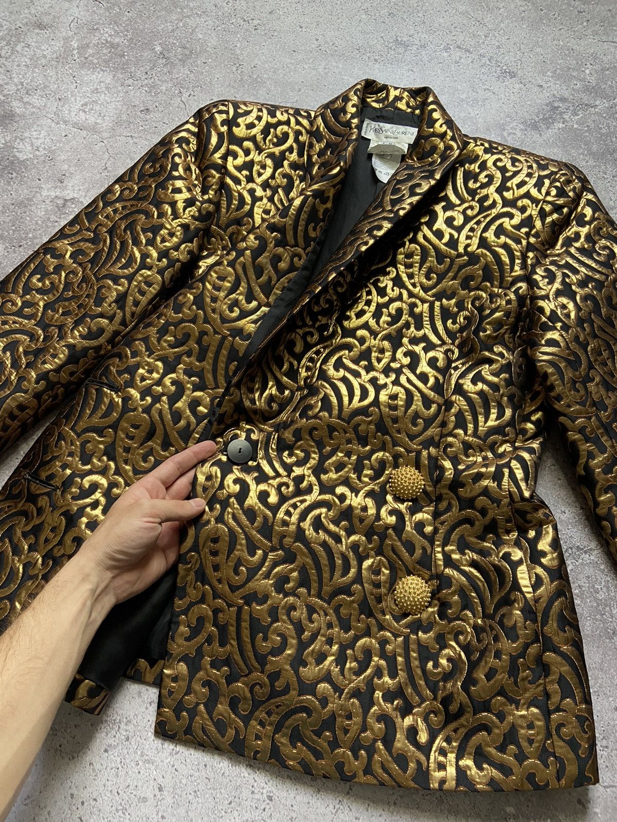 Yves Saint Laurent Yves Saint Laurent Variation Gold Jacquard Pattern Blazer Size XL / US 12-14 / IT 48-50 - 5 Thumbnail