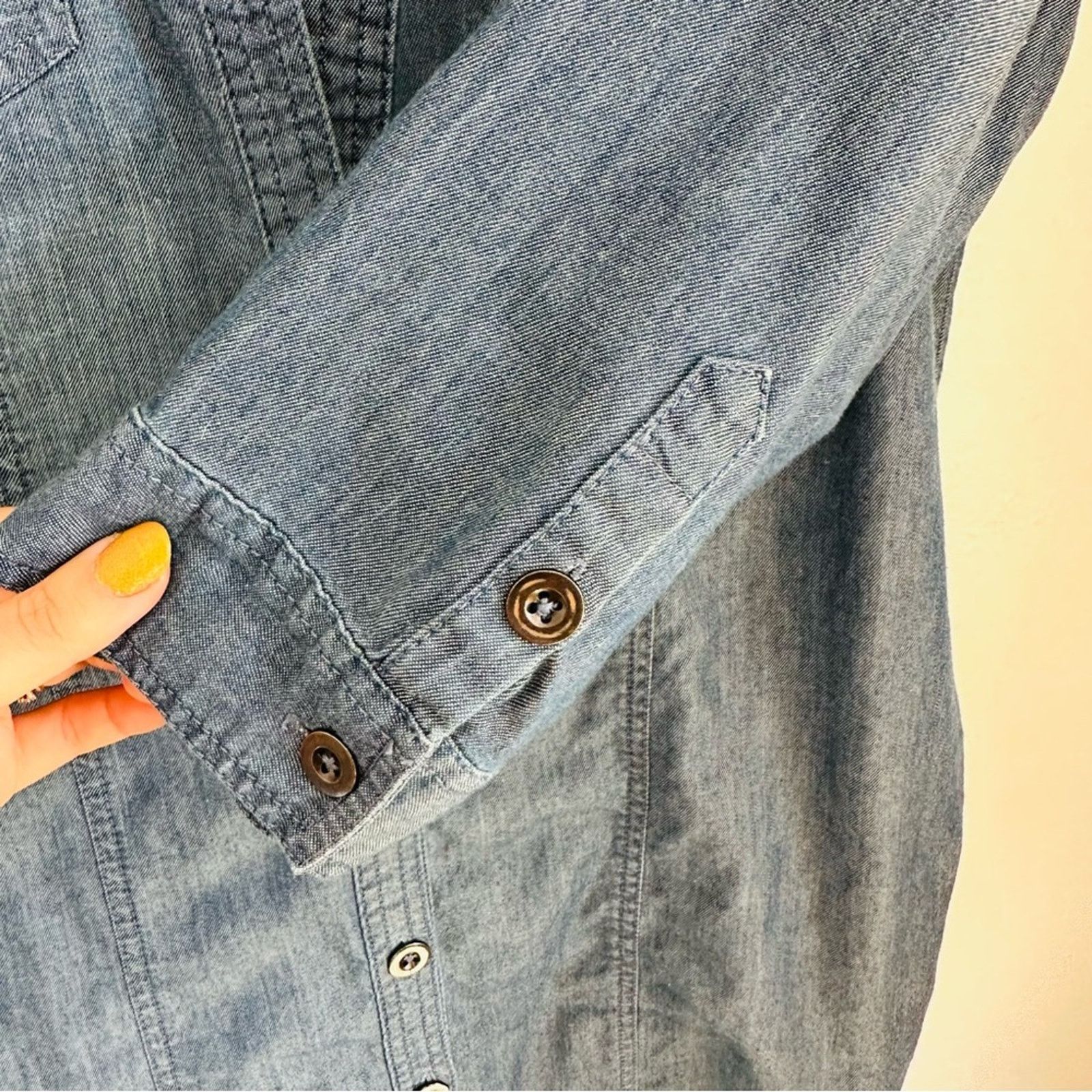 Chicos CHICOS Blue Denim Button 3/4 Mini Shirt Dress Tunic Pockets Size S / US 4 / IT 40 - 6 Thumbnail