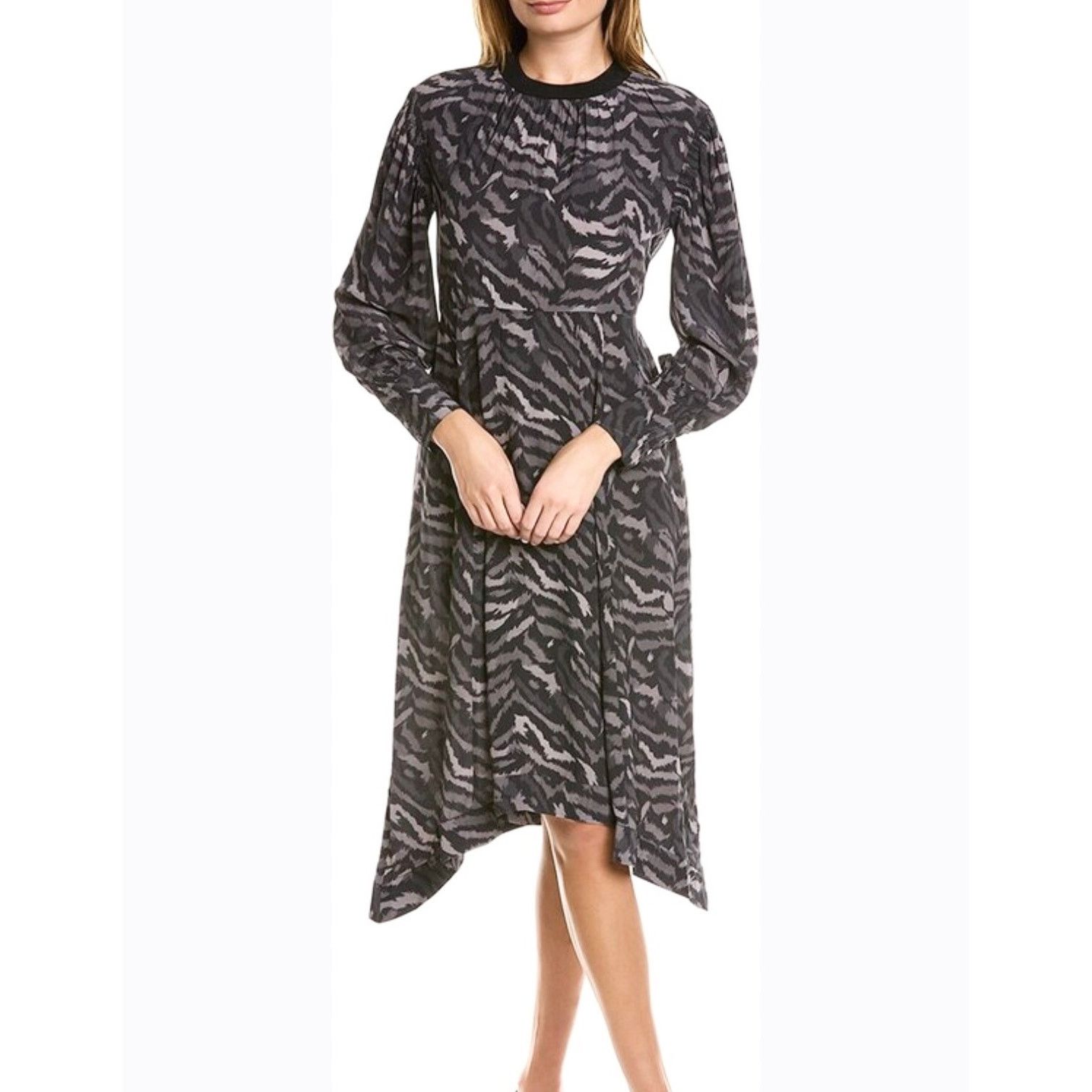 Allsaints All Saints Fayre Remix Animal Black Handkerchief Midi Dress Size S / US 4 / IT 40 - 1 Thumbnail