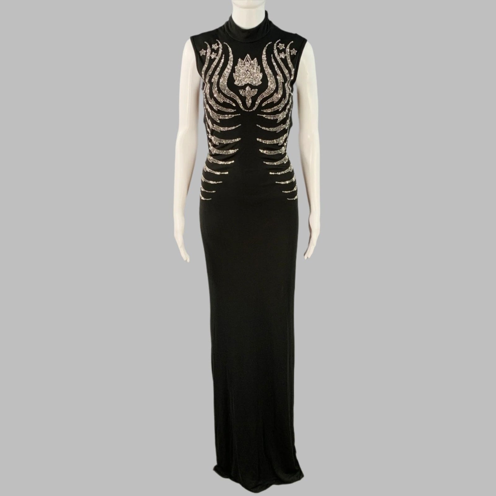 John Richmond Size 4 Black Silver Viscose Studded High Neck Evening Gown Size S / US 4 / IT 40 - 1 Thumbnail
